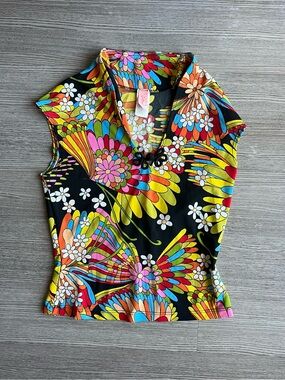 vintage 90s psychedelic floral collared top